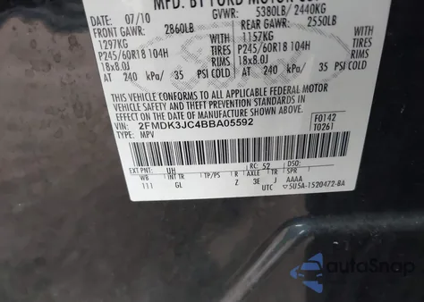 2011 Ford Edge Sel from USA, damaged, VIN 2FMDK3JC4BBA05592